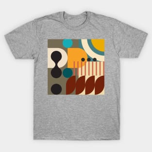 Modern Abstract Geometric Bauhaus Doodle Teal Sand Gold No.1 Style T-Shirt